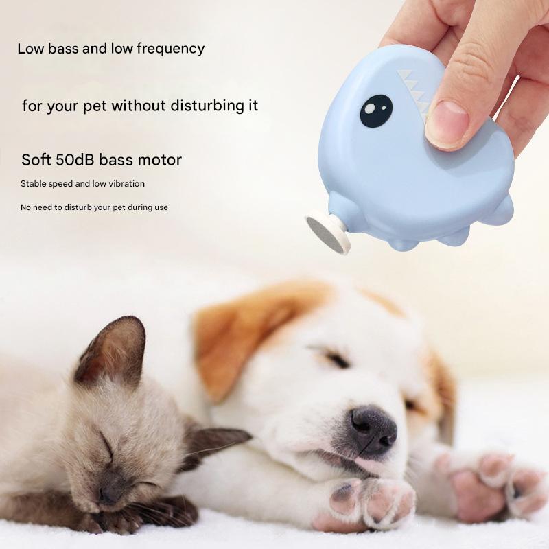 Blue Cute Dinosaur Electric Pet Nail Grinder - 3-Speed, Low Noise, USB-C for Dogs & Cats