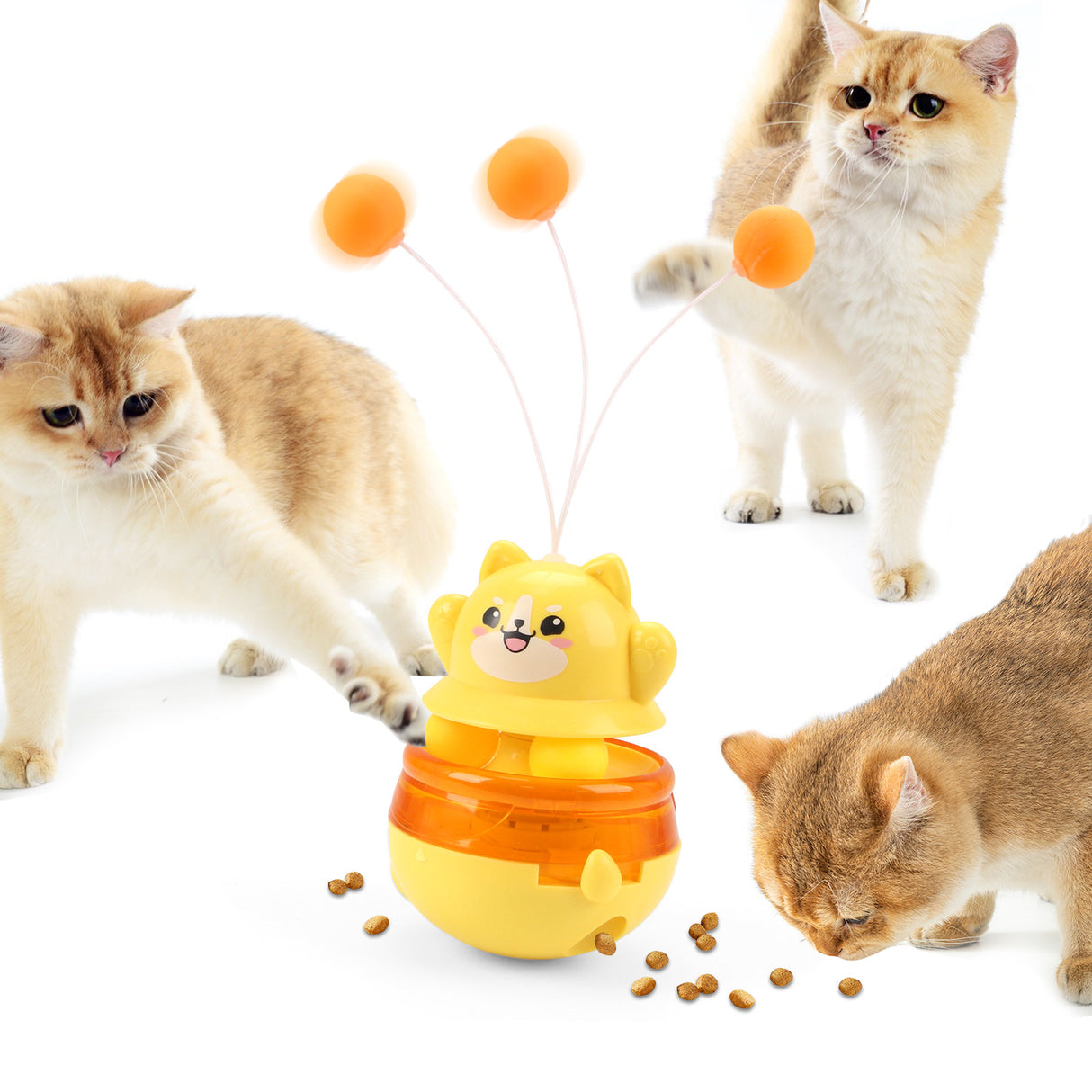 Yellow 3-in-1 Interactive Cat Toy - Tumbler, Treat Dispenser, Track & Teaser Ball
