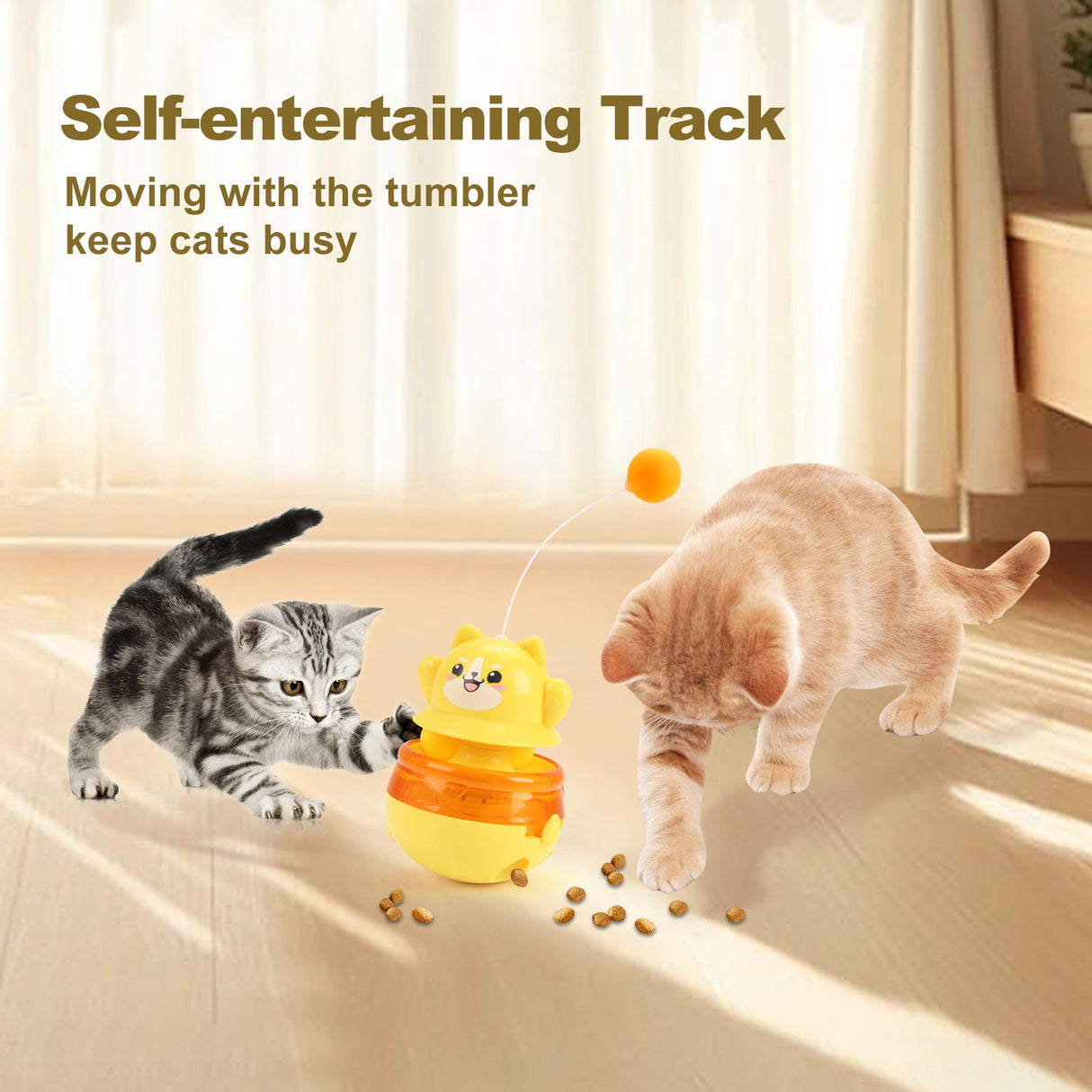 Yellow 3-in-1 Interactive Cat Toy - Tumbler, Treat Dispenser, Track & Teaser Ball