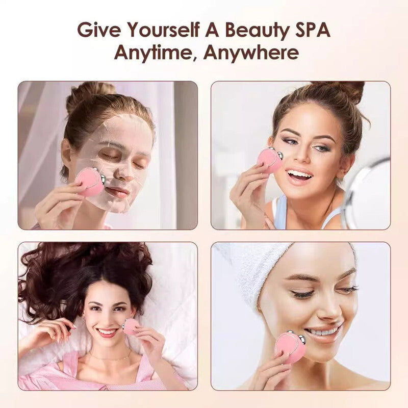 Pink Microcurrent Face Lifting Massager - Sonic Vibration, V-Shape Sculpting