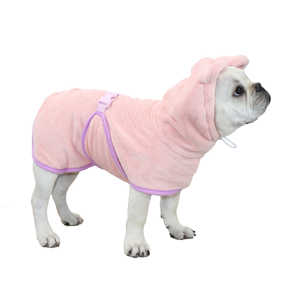 Pink Hooded Dog Bathrobe - Super Absorbent, Adjustable Fit, Cozy Pet Towel (Size : L)