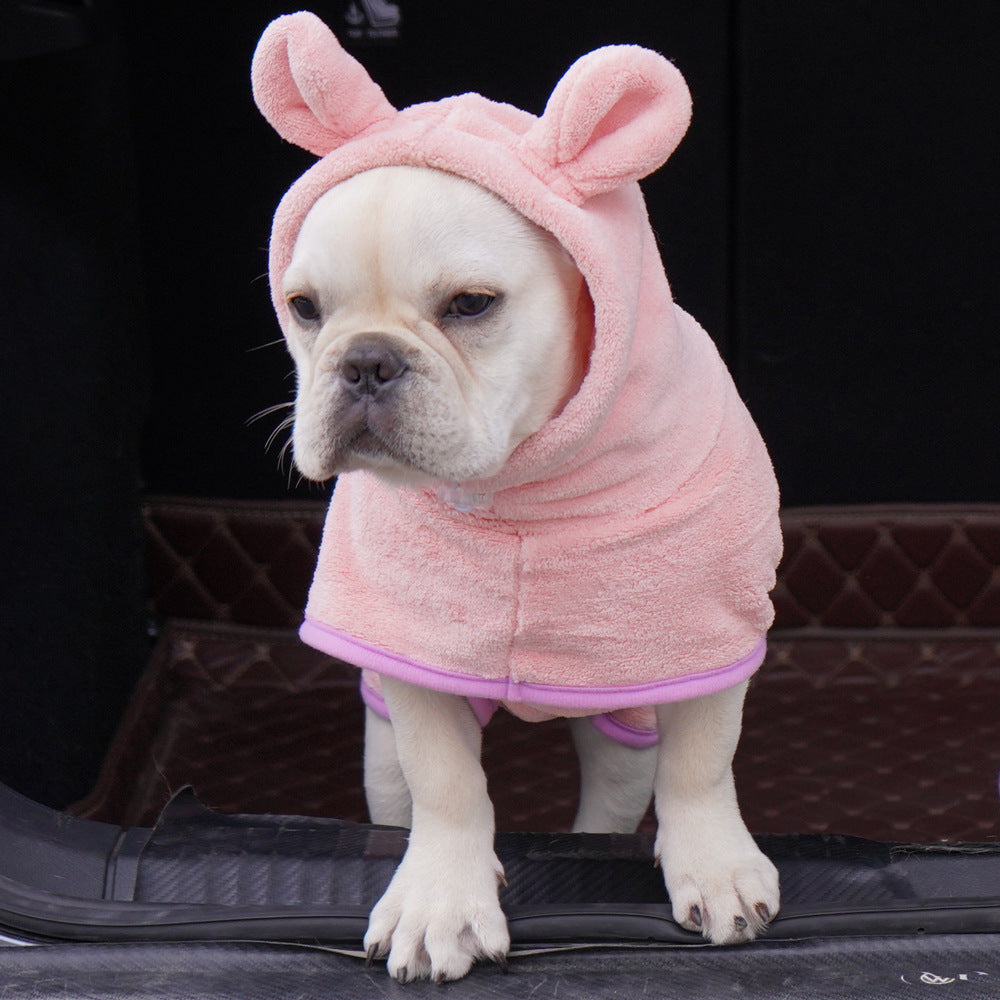 Pink Hooded Dog Bathrobe - Super Absorbent, Adjustable Fit, Cozy Pet Towel (Size : L)