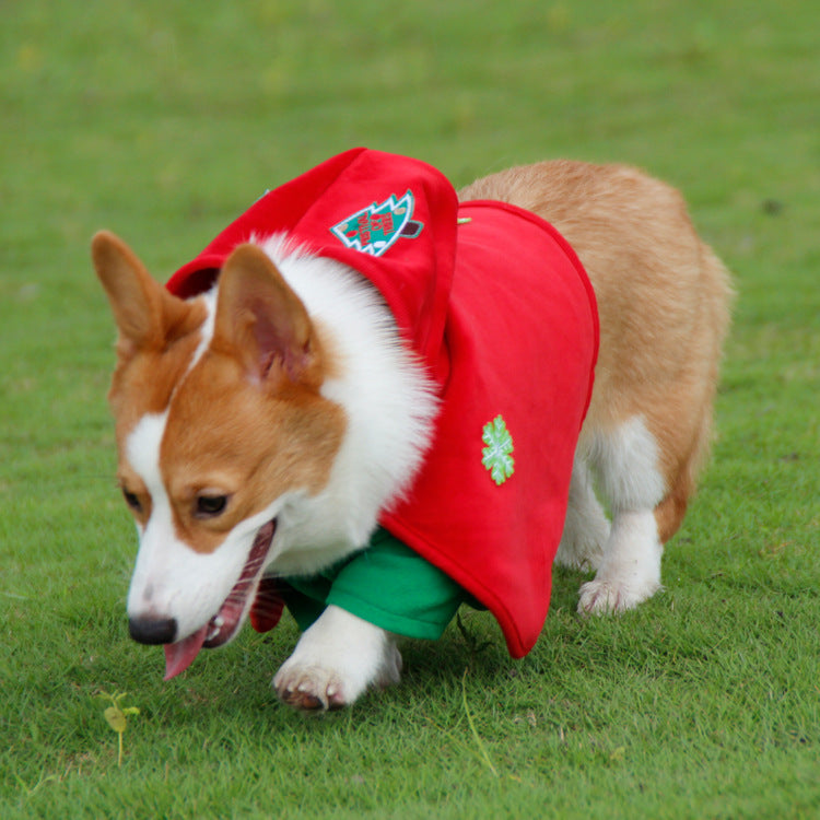 Christmas Dog Costume - Festive Hooded Cape & Green Jumpsuit Outfit (Size : L)