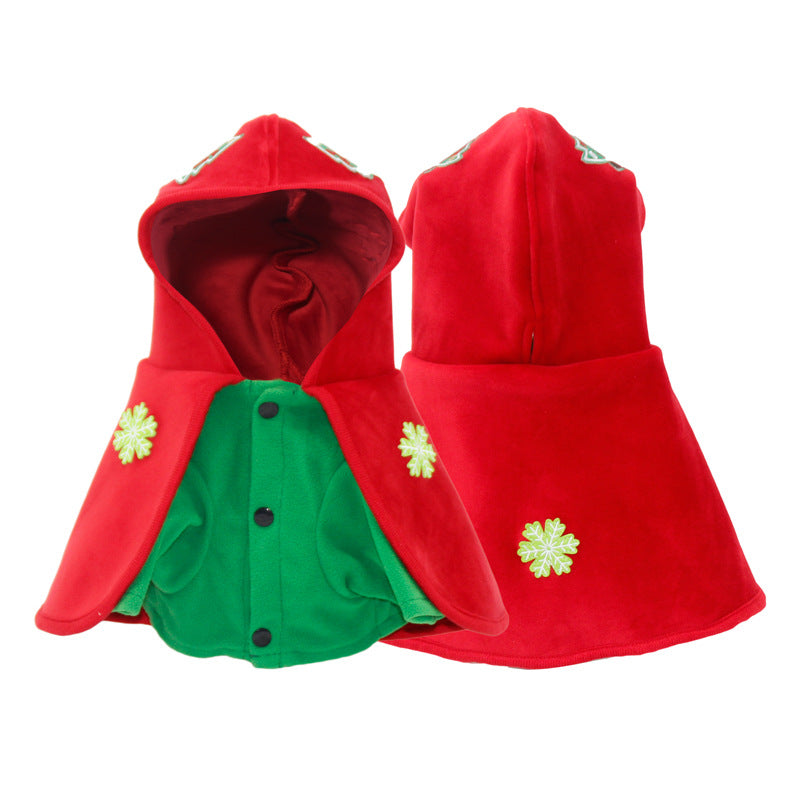 Christmas Dog Costume - Festive Hooded Cape & Green Jumpsuit Outfit (Size : L)