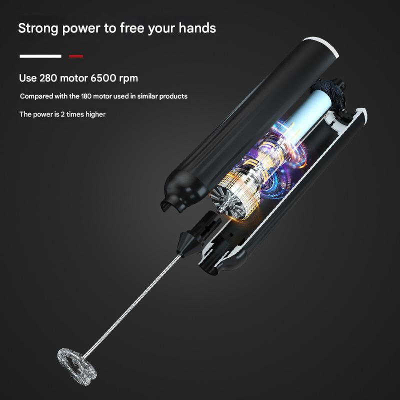 Black USB Rechargeable Milk Frother - 3-Speed Handheld Electric Whisk with Stand