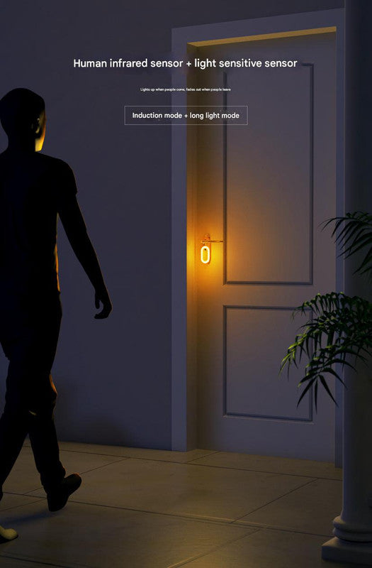 Wooden Motion Sensor LED Night Light - Doorknob Hanger & Writable Message Board
