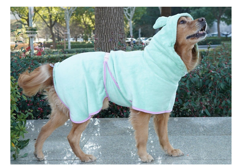 Green Hooded Dog Bathrobe - Super Absorbent, Adjustable Fit, Cozy Pet Towel (Size : L)