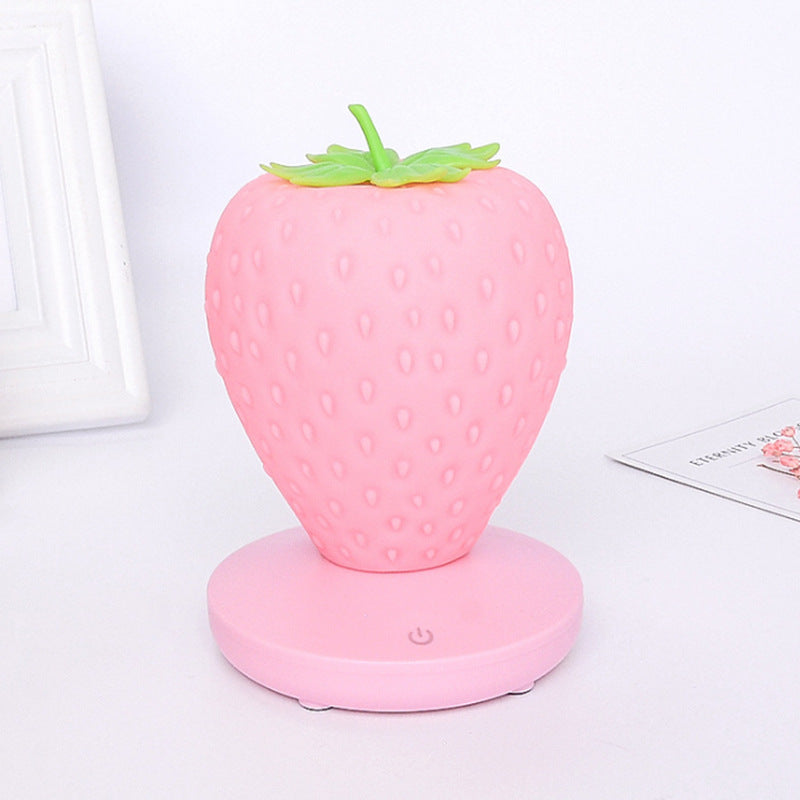 Pink Cute Silicone Strawberry Night Light - USB Rechargeable, Touch Control
