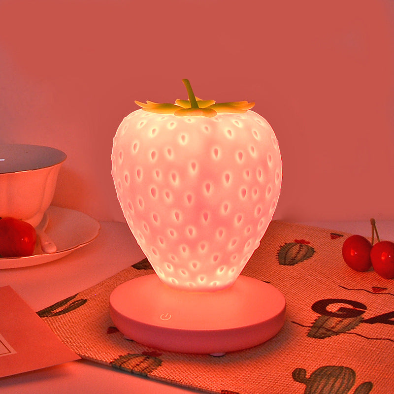 Pink Cute Silicone Strawberry Night Light - USB Rechargeable, Touch Control
