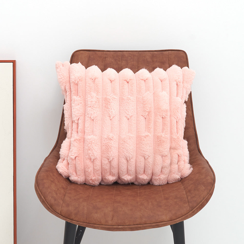 A pair of pink Plush Faux Rabbit Fur Throw Pillow Cover - Textured Wheat Ear Design (45x45cm)