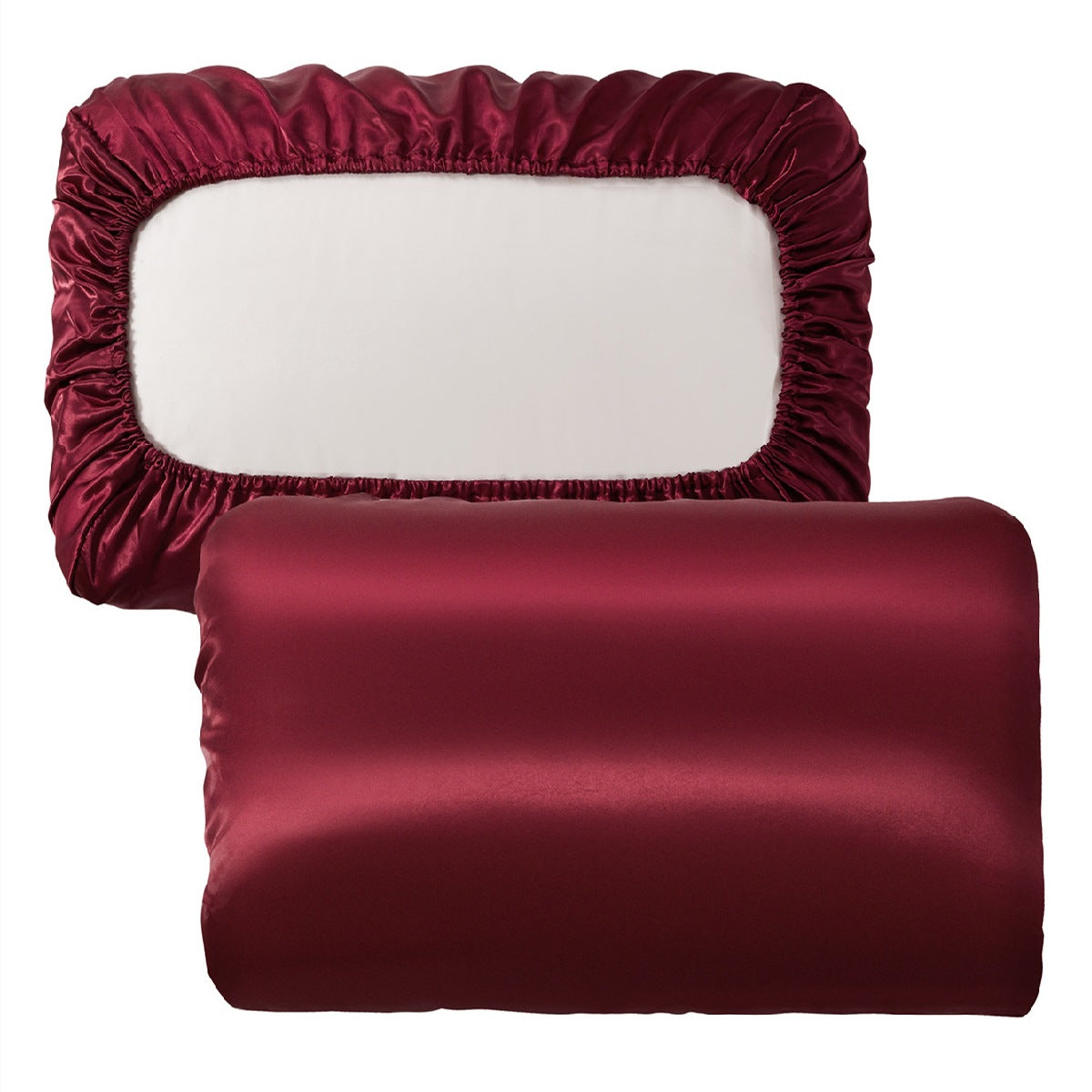 Red Silky Satin Pillowcase Pair - Smooth for Hair & Skin, Elastic Fitted (46x90+16cm)