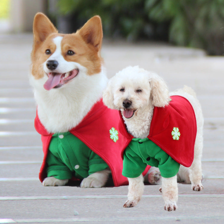 Christmas Dog Costume - Festive Hooded Cape & Green Jumpsuit Outfit (Size : 4XL)