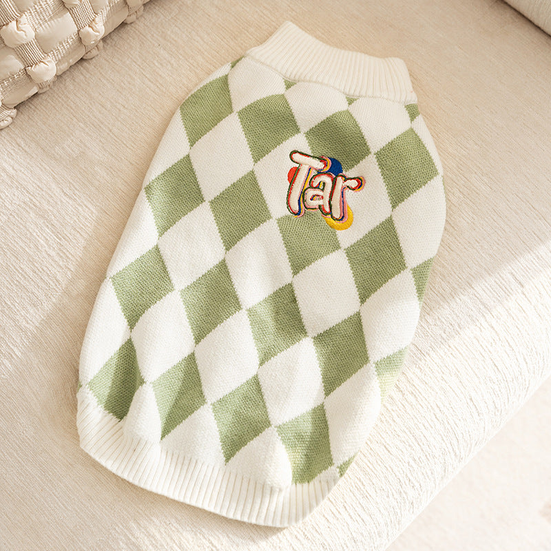 Classic Argyle Dog Sweater - Green & White Knit for Corgis & Medium Breeds (Size : XXl)