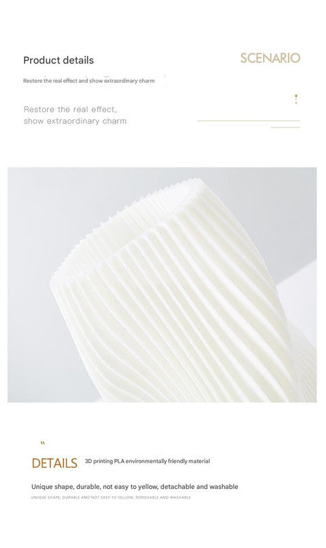 Unique Pleated Design Table Lamp - 3D Printed Washable Shade, Wooden Base, Adjustable LED (Six-star rotation)
