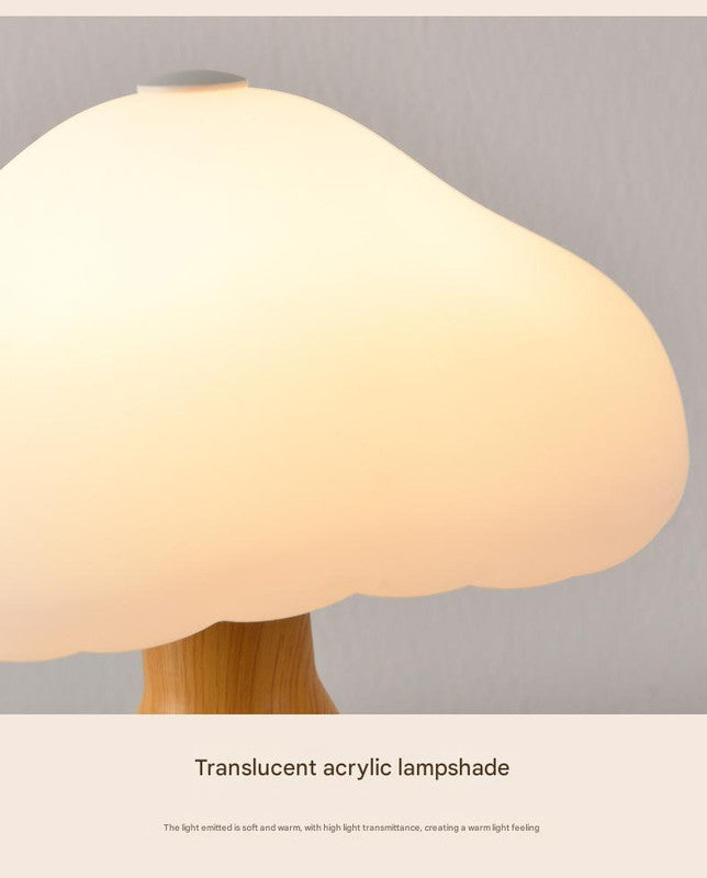 Woodgrain color Mushroom LED Table Lamp - Rechargeable, 3-Color Touch Dimmable, USB-C