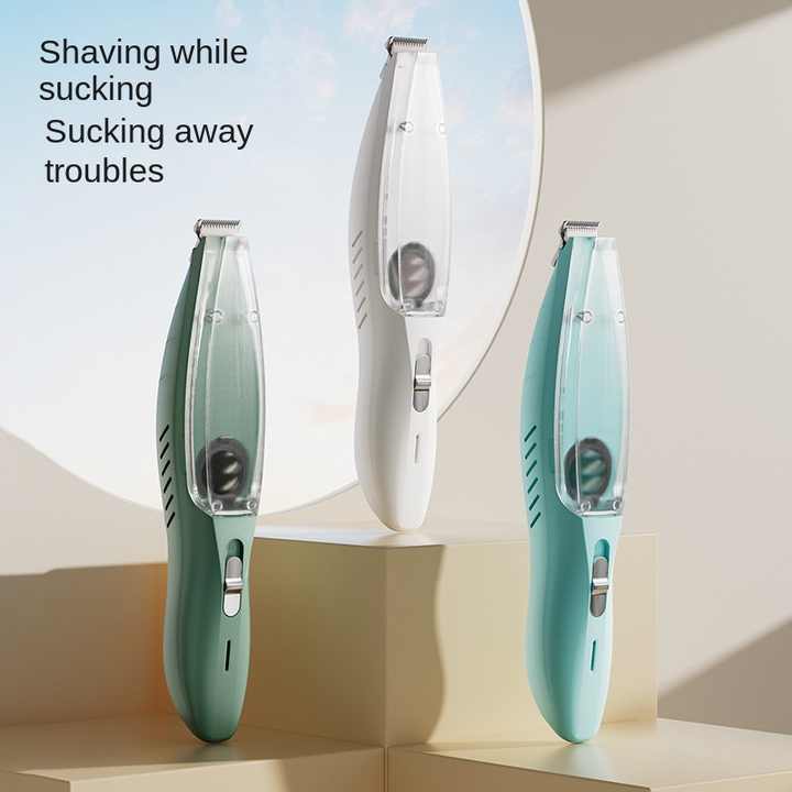 Blue Rechargeable Pet Grooming Clipper with Built-in Vacuum - Low Noise Hair Trimmer for Dogs & Cats