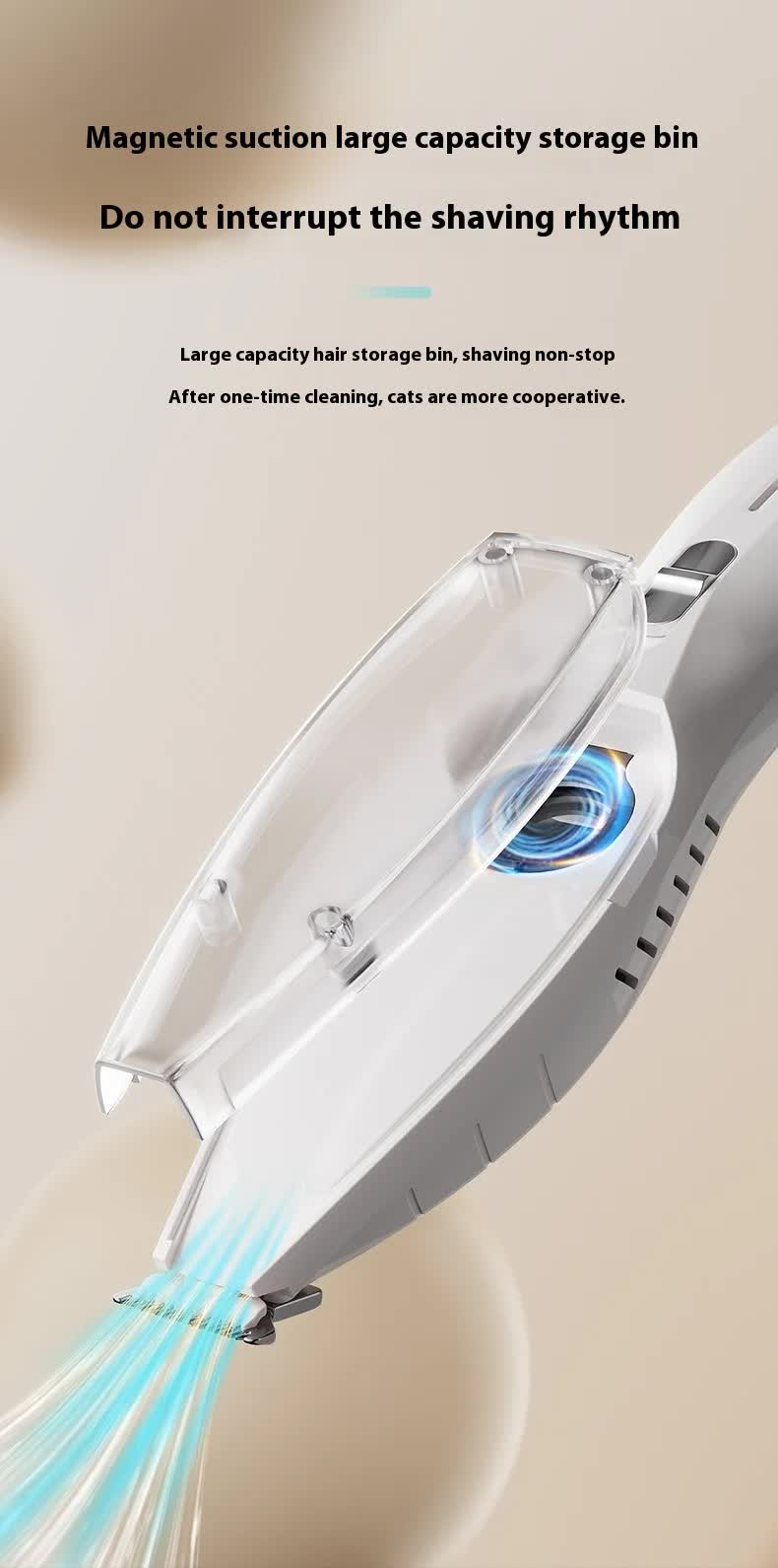 Blue Rechargeable Pet Grooming Clipper with Built-in Vacuum - Low Noise Hair Trimmer for Dogs & Cats