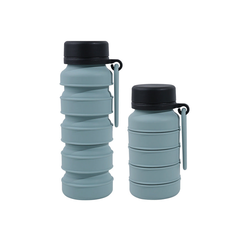 Blue and Black Collapsible Silicone Water Bottle - 510ml Portable Food-Grade Travel & Sports Drink Flask