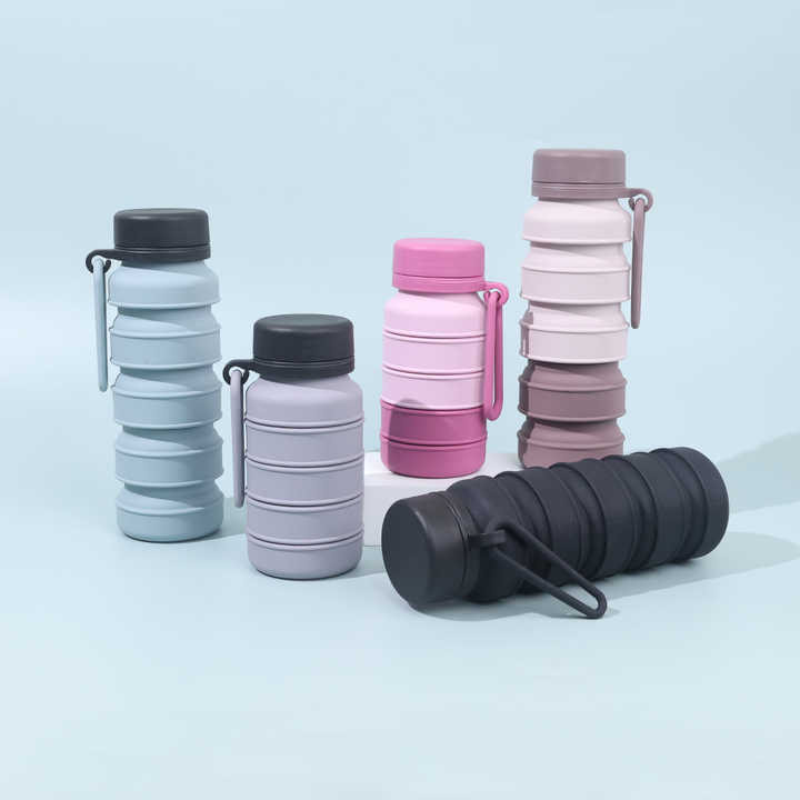 Blue and Black Collapsible Silicone Water Bottle - 510ml Portable Food-Grade Travel & Sports Drink Flask