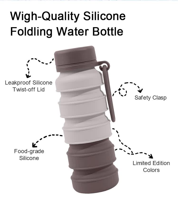 Pink Collapsible Silicone Water Bottle - 510ml Portable Food-Grade Travel & Sports Drink Flask