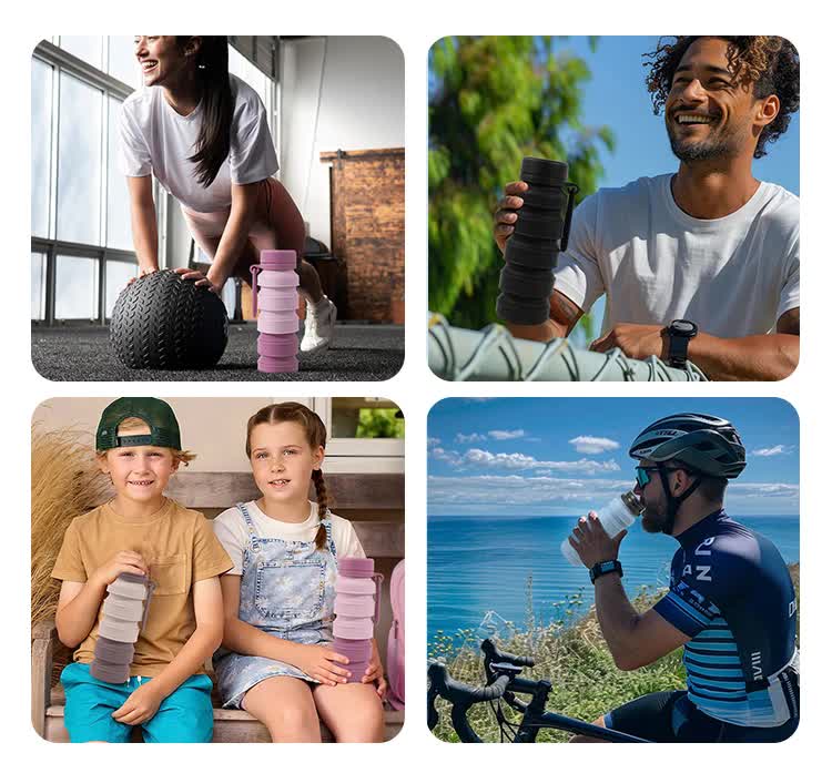 Pink Collapsible Silicone Water Bottle - 510ml Portable Food-Grade Travel & Sports Drink Flask