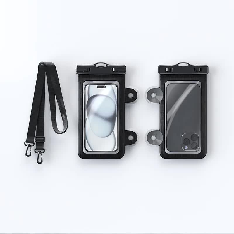Black 2-Pack Universal IPX8 Waterproof Phone Pouch with Lanyard - Touch Sensitive Case for Swimming & Outdoor Sports