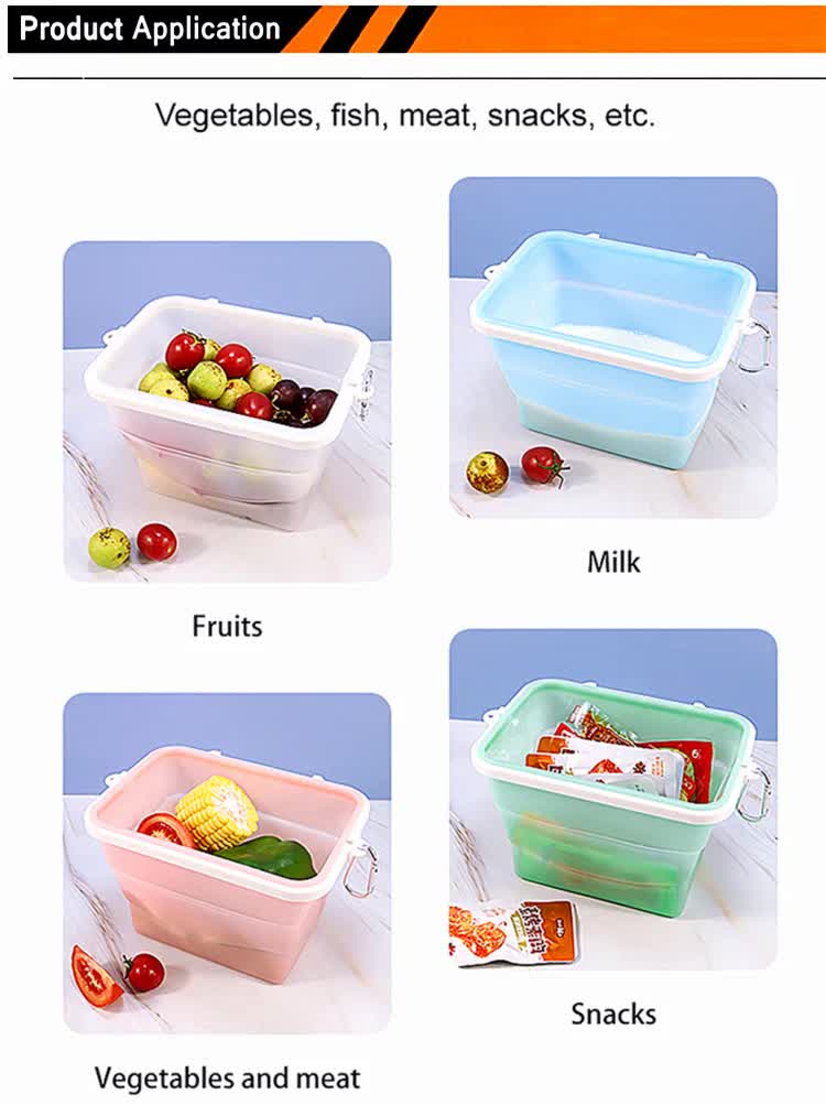2 Pcs Blue Collapsible Silicone Food Storage Container - Microwave & Freezer Safe Lunch Box