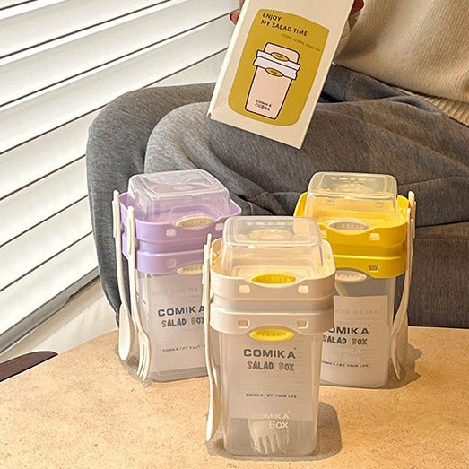 White Portable Salad & Breakfast Cup On-the-Go - Dual Compartment Container with Spork