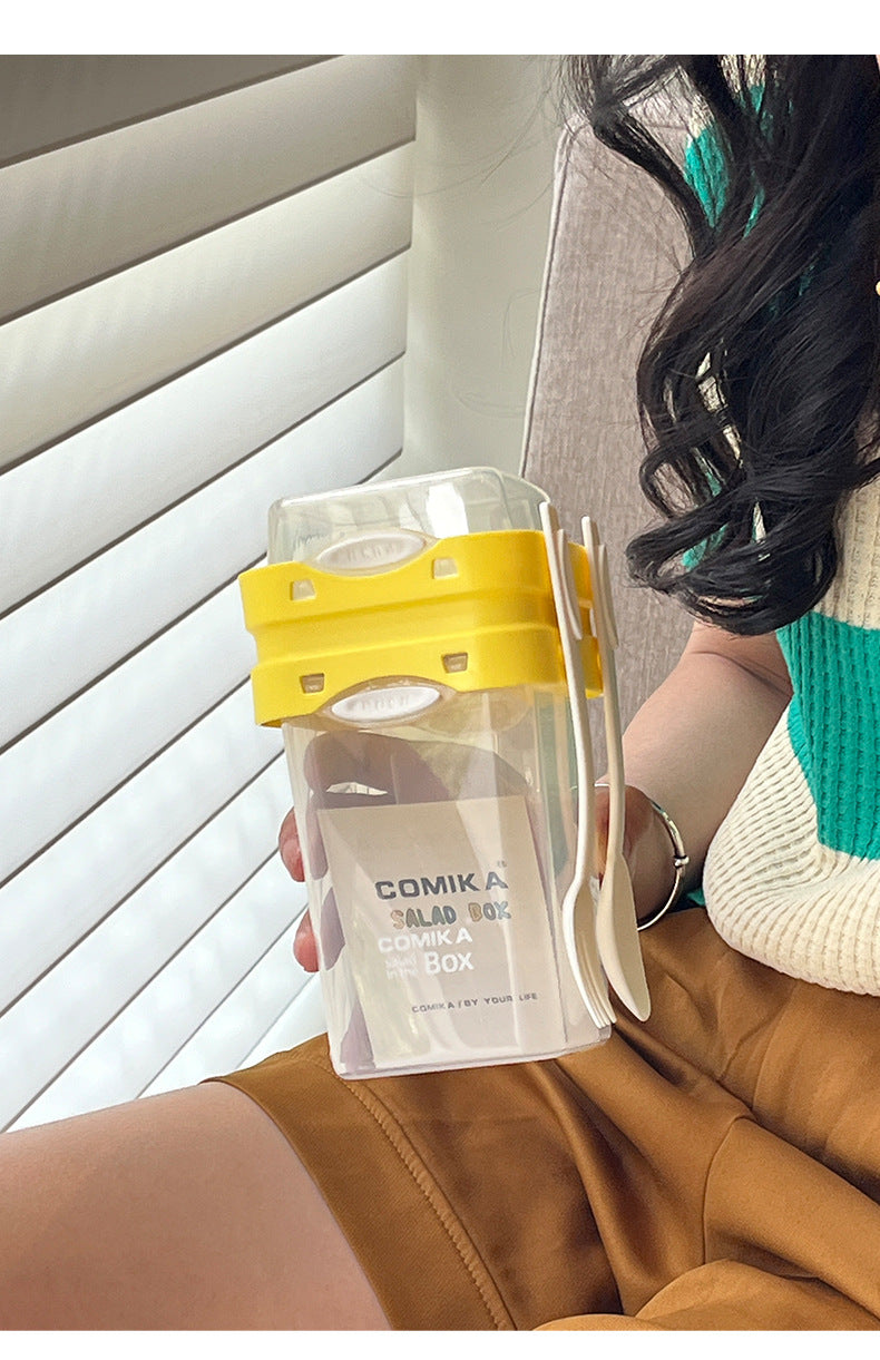 White Portable Salad & Breakfast Cup On-the-Go - Dual Compartment Container with Spork