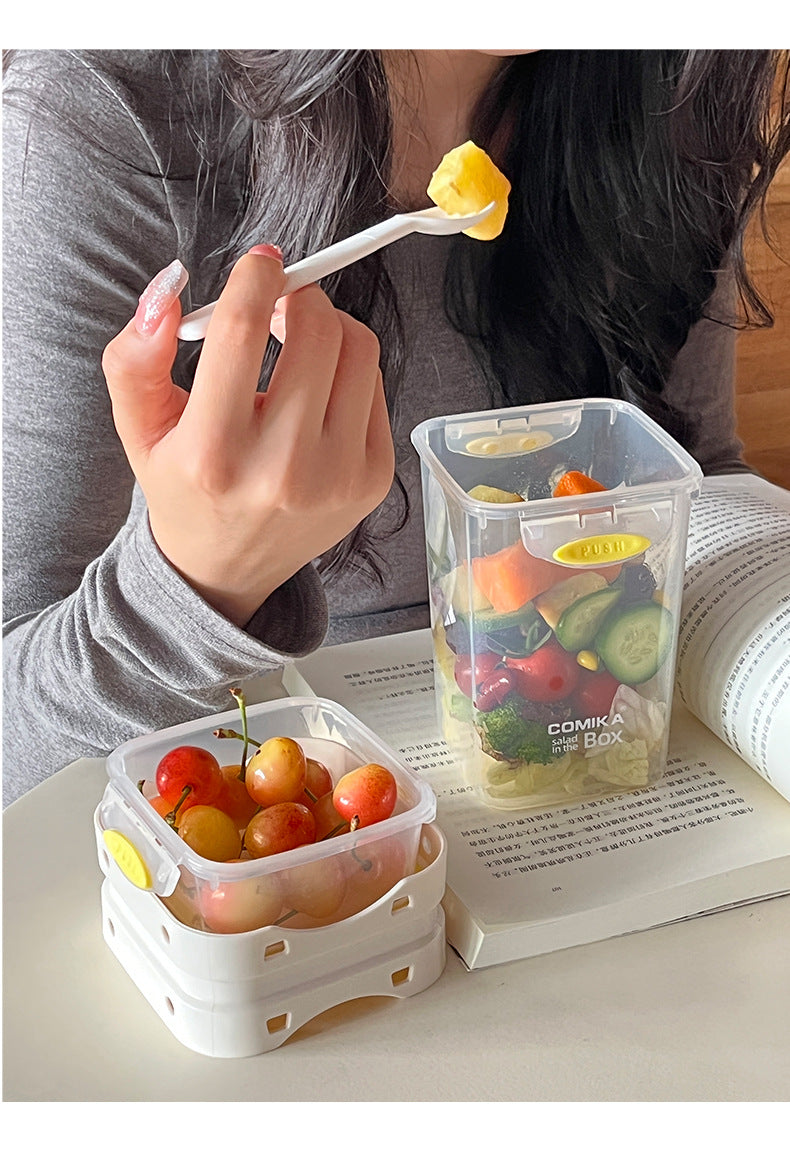 White Portable Salad & Breakfast Cup On-the-Go - Dual Compartment Container with Spork