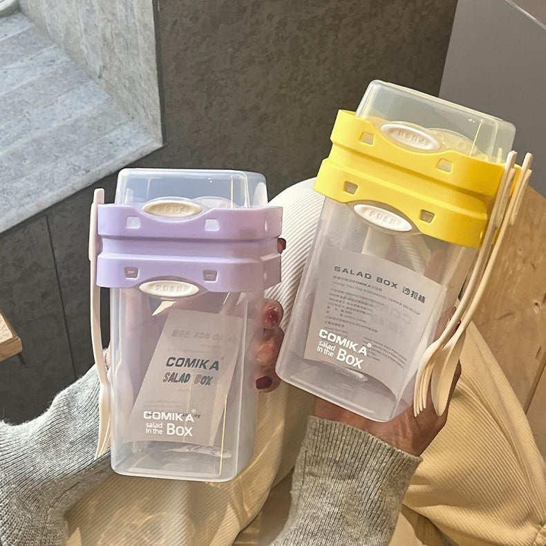 Yellow Portable Salad & Breakfast Cup On-the-Go - Dual Compartment Container with Spork