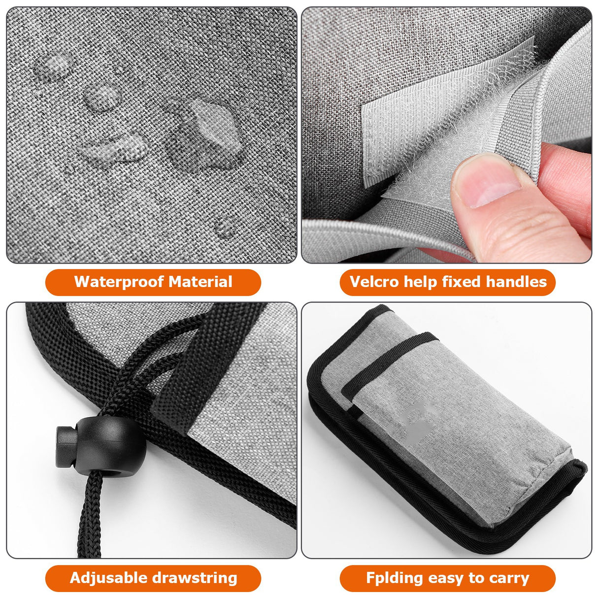 2 Pcs Grey Hands-Free Luggage Handle Travel Cup Holder & Organizer Pouch