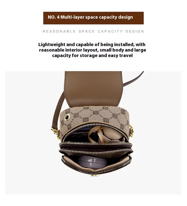 Brown Chic Checkered Mini Crossbody Phone Purse - PU Leather Vertical Shoulder Bag with Headphone Port