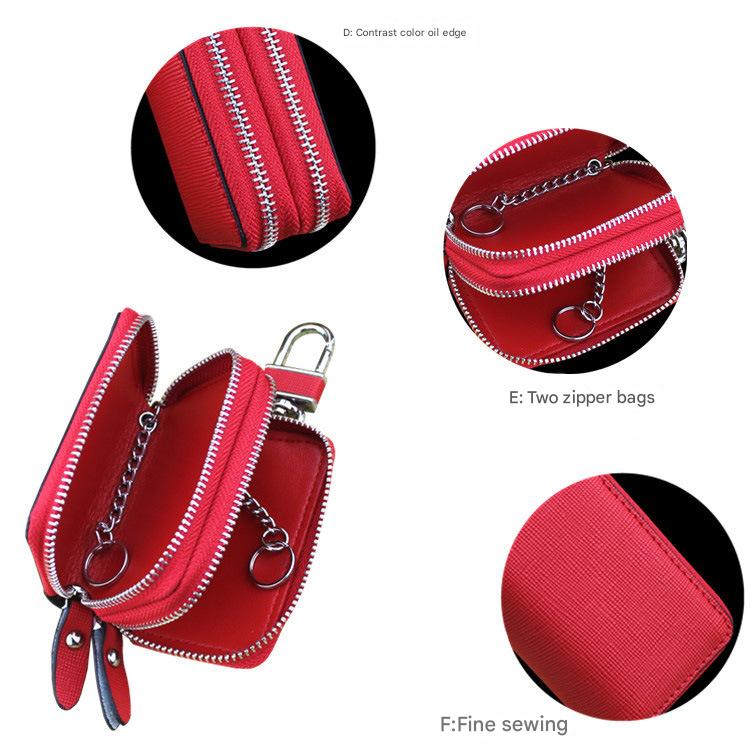 Dark Blue Compact Crossgrain Leather Double Zipper Key Case - Stylish Car & Home Key Organizer