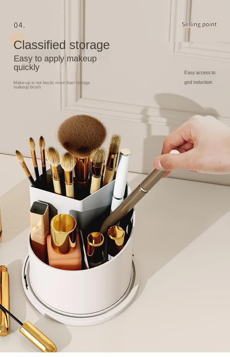 Black Elegant 360 Rotating Makeup Brush Holder & Cosmetic Organizer with Dustproof Dome Lid(Makeup is a prop for shooting and is not included)