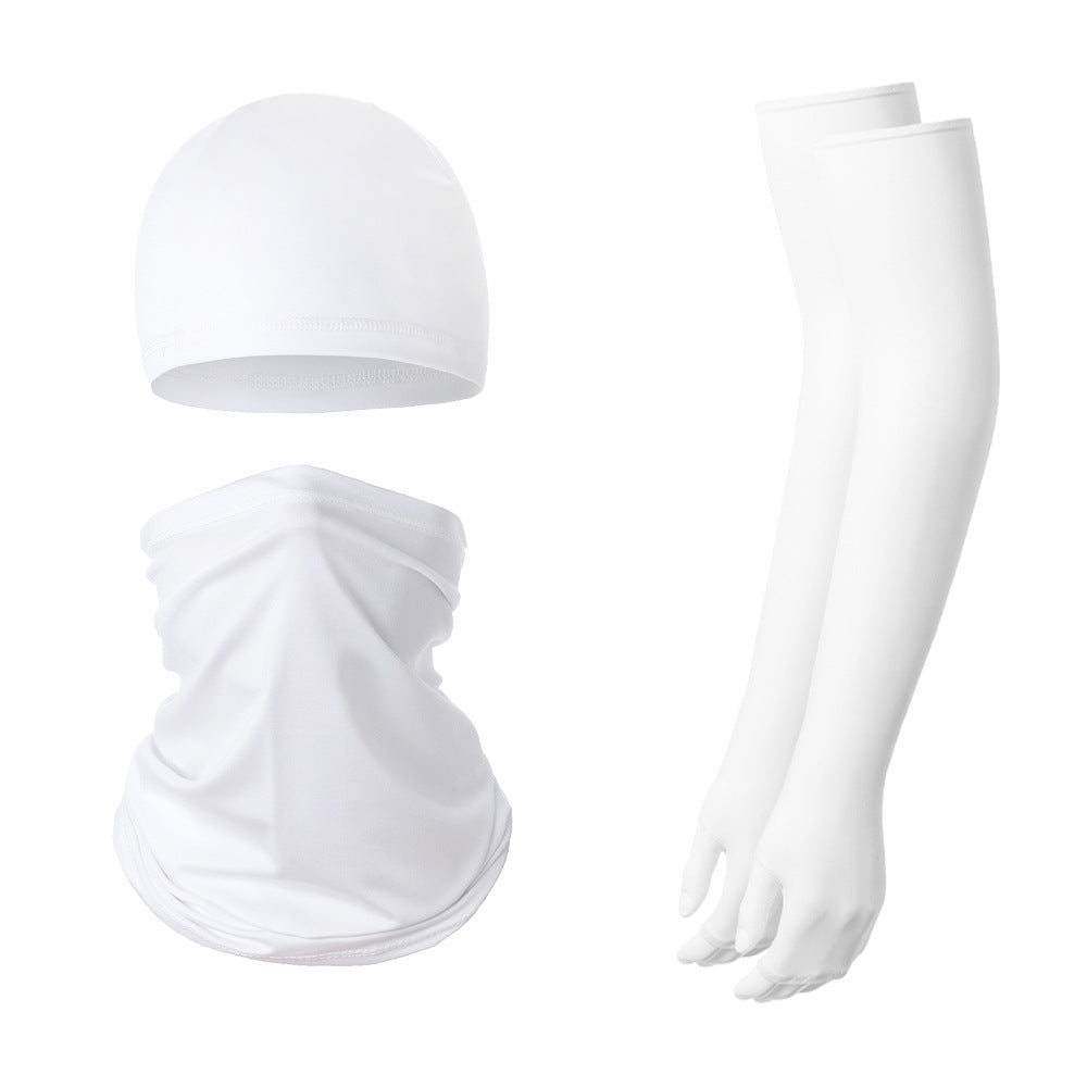 2 Sets White Cooling UV Protection Set - 2 Skull Cap, 2 Neck Gaiter & 4 Arm Sleeves for Outdoor Sports