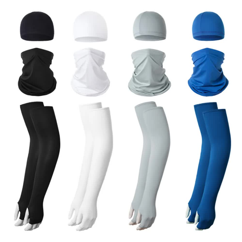 2 Sets Blue Cooling UV Protection Set - 2 Skull Cap, 2 Neck Gaiter & 4 Arm Sleeves for Outdoor Sports