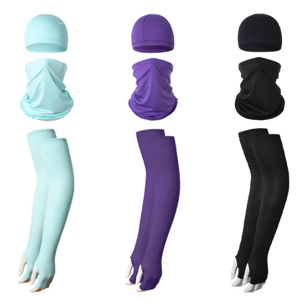 2 Sets Orange Cooling UV Protection Set - 2 Skull Cap, 2 Neck Gaiter & 4 Arm Sleeves for Outdoor Sports