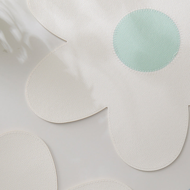 Blue Background With Yellow Heart + Yellow Background With Blue Heart Set of 6 Reversible Flower Shaped Placemats - Waterproof PU Leather Dining Table