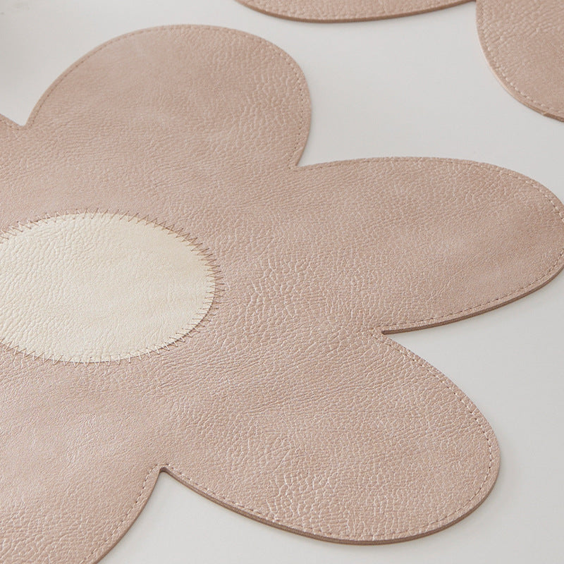 Blue Background With Yellow Heart + Yellow Background With Blue Heart Set of 6 Reversible Flower Shaped Placemats - Waterproof PU Leather Dining Table