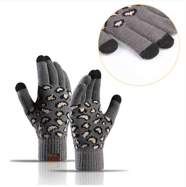 Purple Women's 3-Piece Winter Knit Set - Leopard Print Plush Lined Beanie Hat, Scarf & Touchscreen Gloves