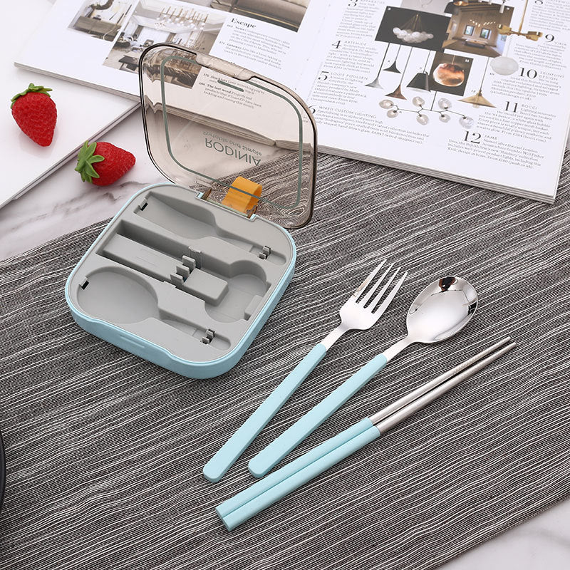2 Sets Orange And Grey Portable Stainless Steel Cutlery Set - Reusable Utensils (2 Fork, 2 Spoon, 2 pairs of Chopsticks) with Compact Travel Case