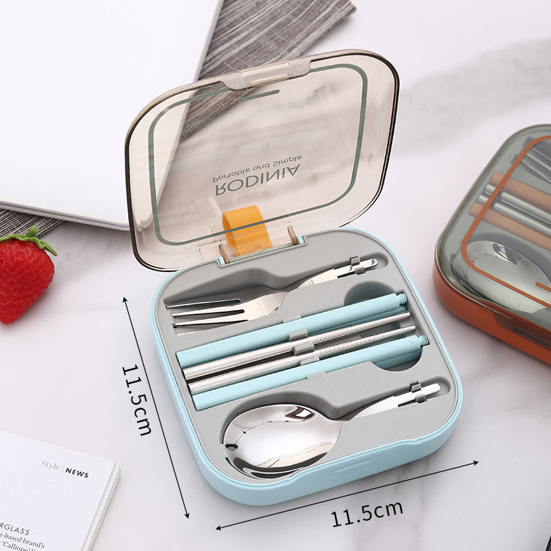 2 Sets Blue And Grey Portable Stainless Steel Cutlery Set - Reusable Utensils (2 Fork, 2 Spoon, 2 pairs of Chopsticks) with Compact Travel Case