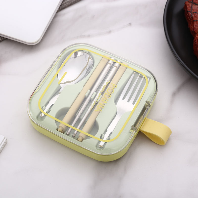 2 Sets Green Portable Stainless Steel Cutlery Set - Reusable Utensils (2 Fork, 2 Spoon, 2 pairs of Chopsticks) with Compact Travel Case