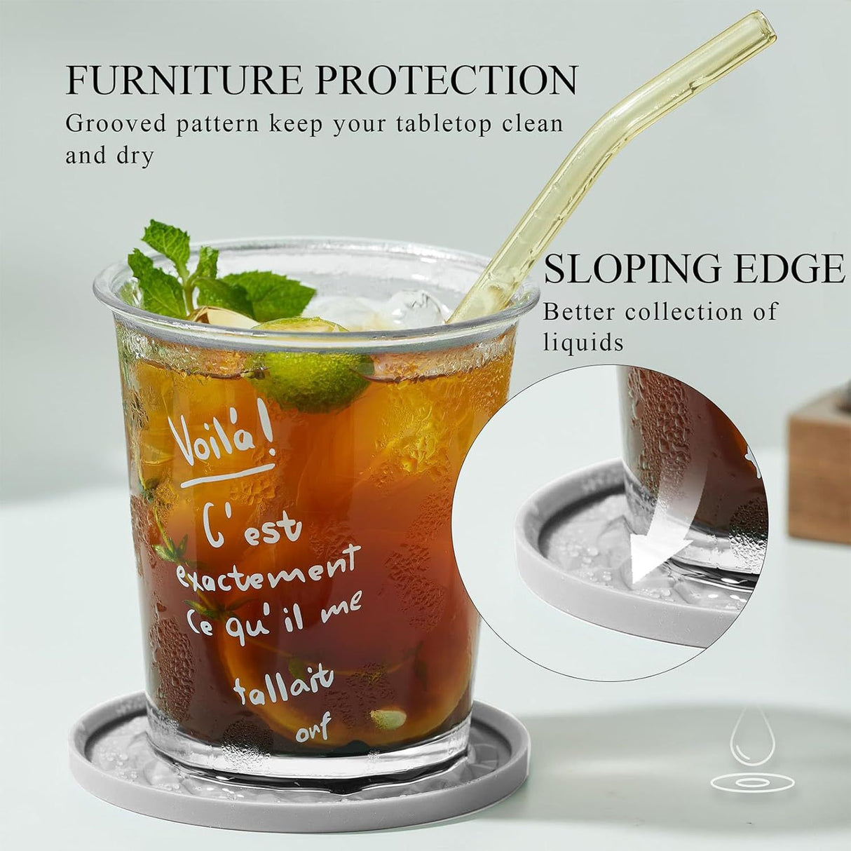 Green and Black Geometric Silicone Drink Coasters Set (6 Pack) with Holder - Non-Slip Table Protectors