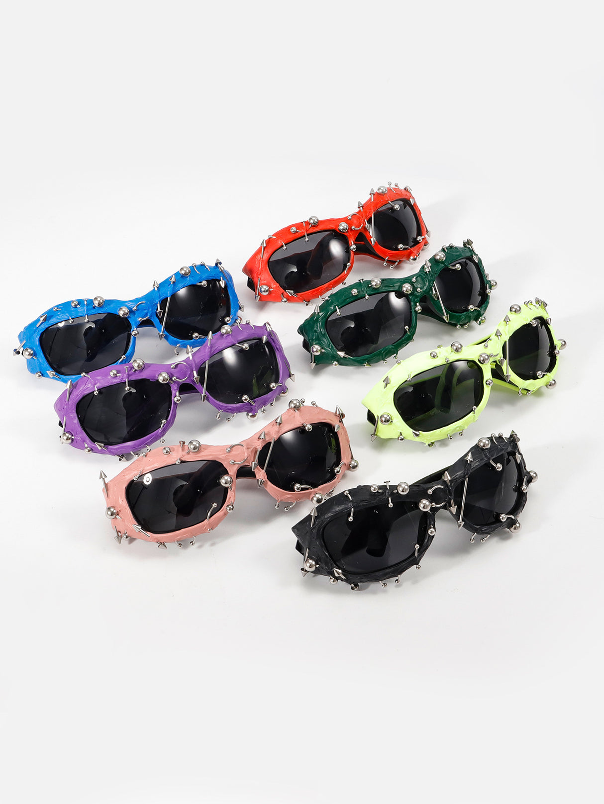 Pink Edgy Punk Rock Spiked Sunglasses - Statement Goth Studded Eyewear
