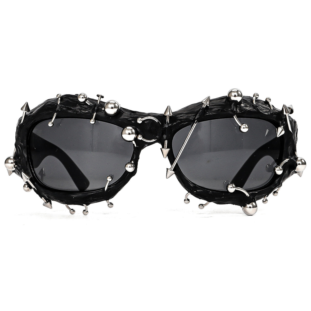 Blue Edgy Punk Rock Spiked Sunglasses - Statement Goth Studded Eyewear