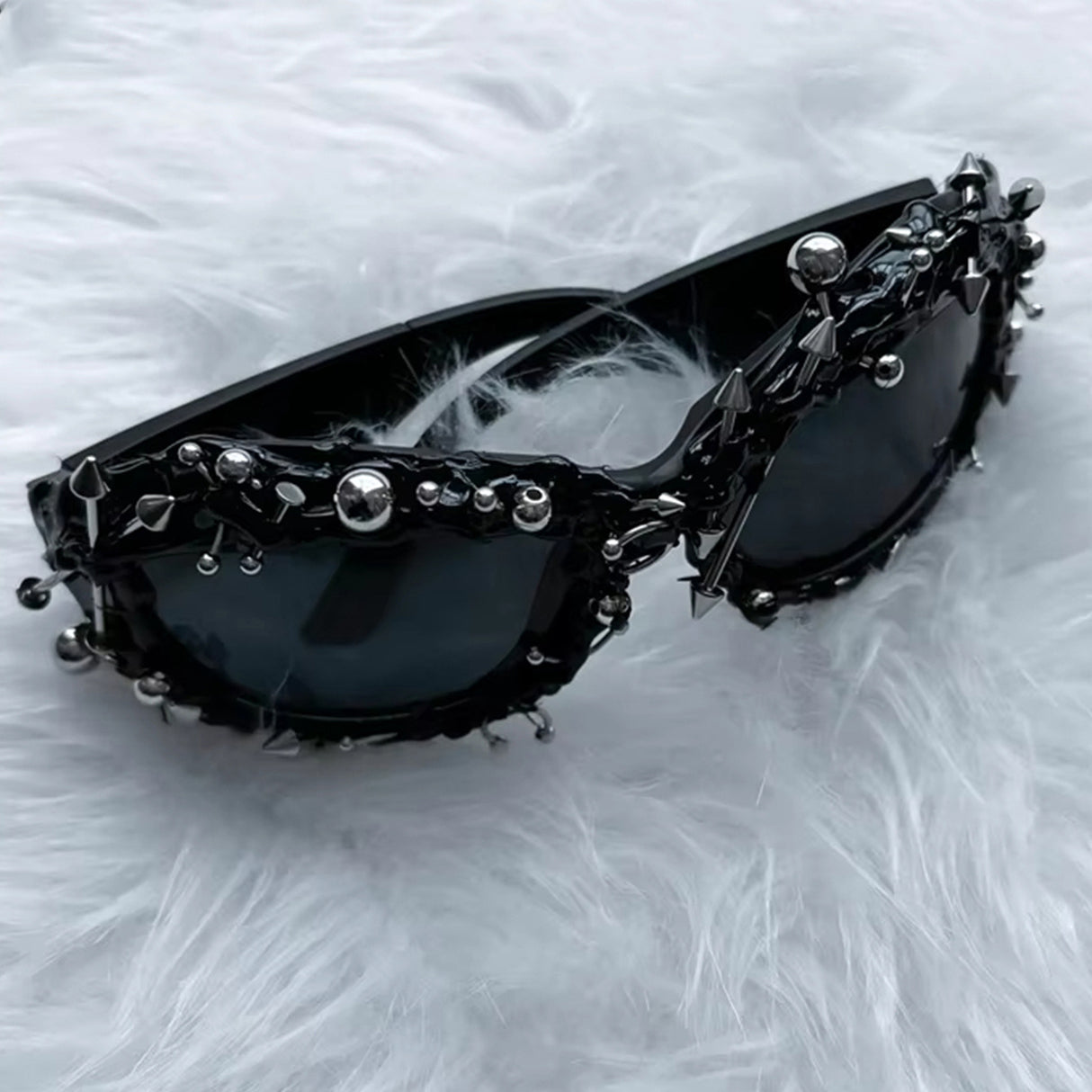 Blue Edgy Punk Rock Spiked Sunglasses - Statement Goth Studded Eyewear