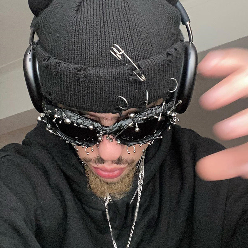 Purple Edgy Punk Rock Spiked Sunglasses - Statement Goth Studded Eyewear