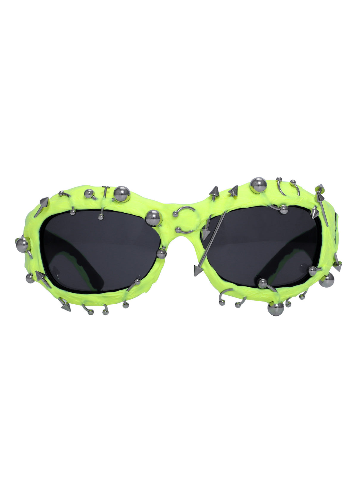 Bright Green Edgy Punk Rock Spiked Sunglasses - Statement Goth Studded Eyewear